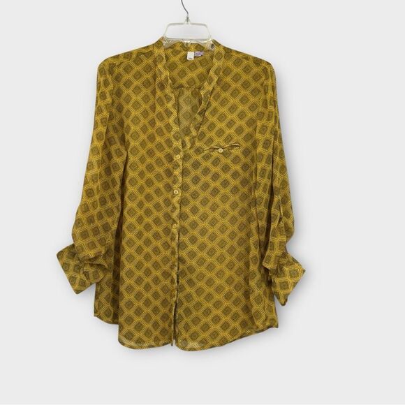 KUT Button Down Chiffon Blouse In Geometric Print Women’s Size L - Picture 1 of 5